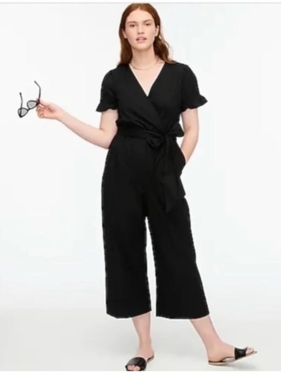J. Crew Pants - NWT J. Crew Ruffle stretch cotton poplin jumpsuit Black Size 18 Tall